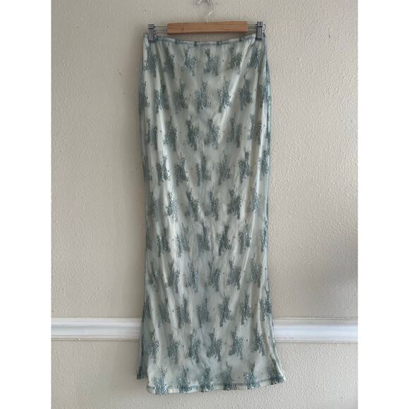 Love + Harmony teal green sheer‎ mesh maxi skirt size large whimsical fairy - Picture 1 of 8